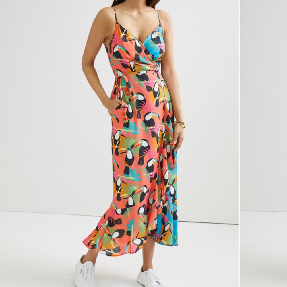 Farm Rio Toucan Wrap Midi Dress